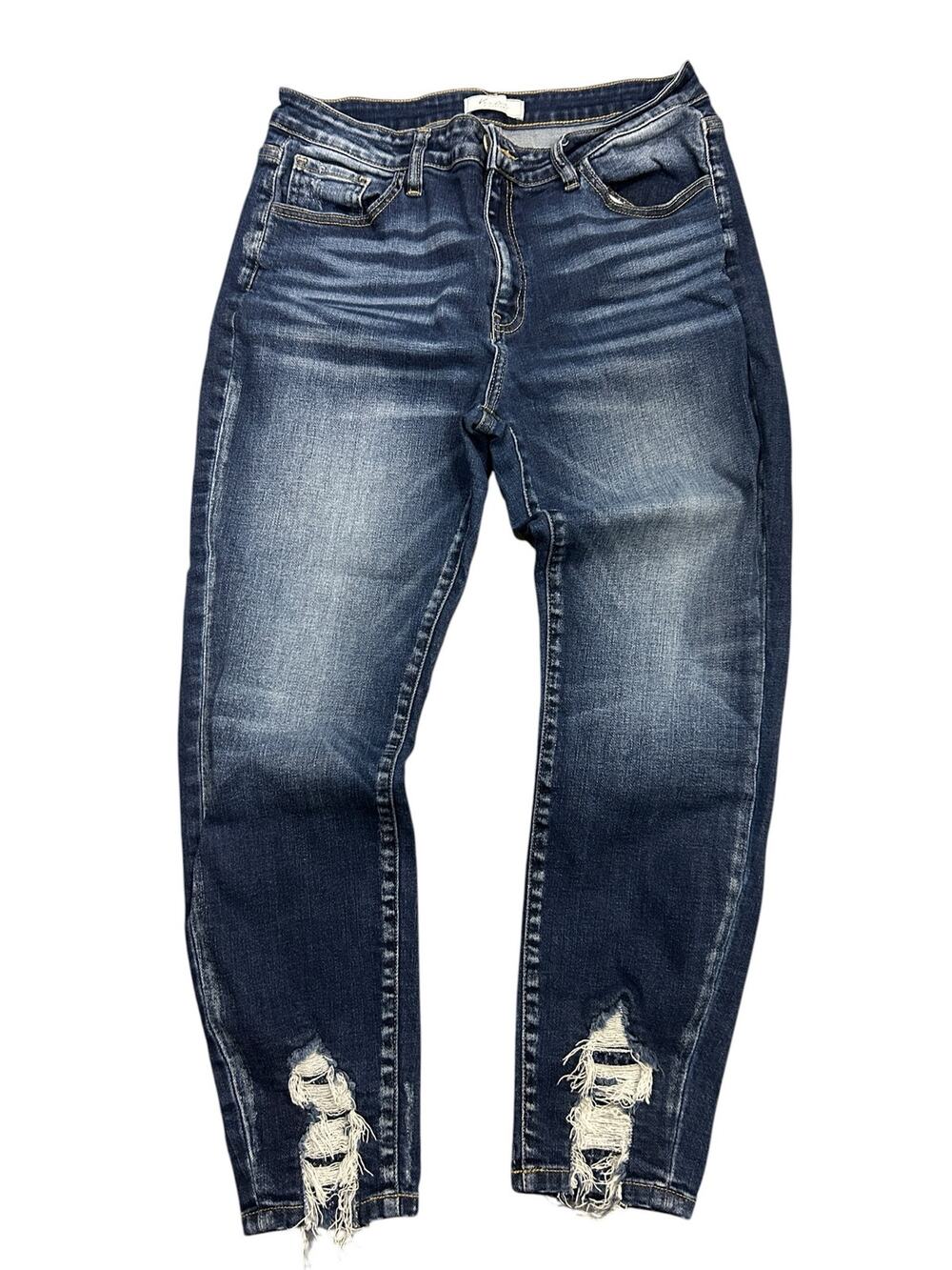KanCan Signature Distressed Skinny Rocker Jeans Dark Wash Ripped Ankle Size 31